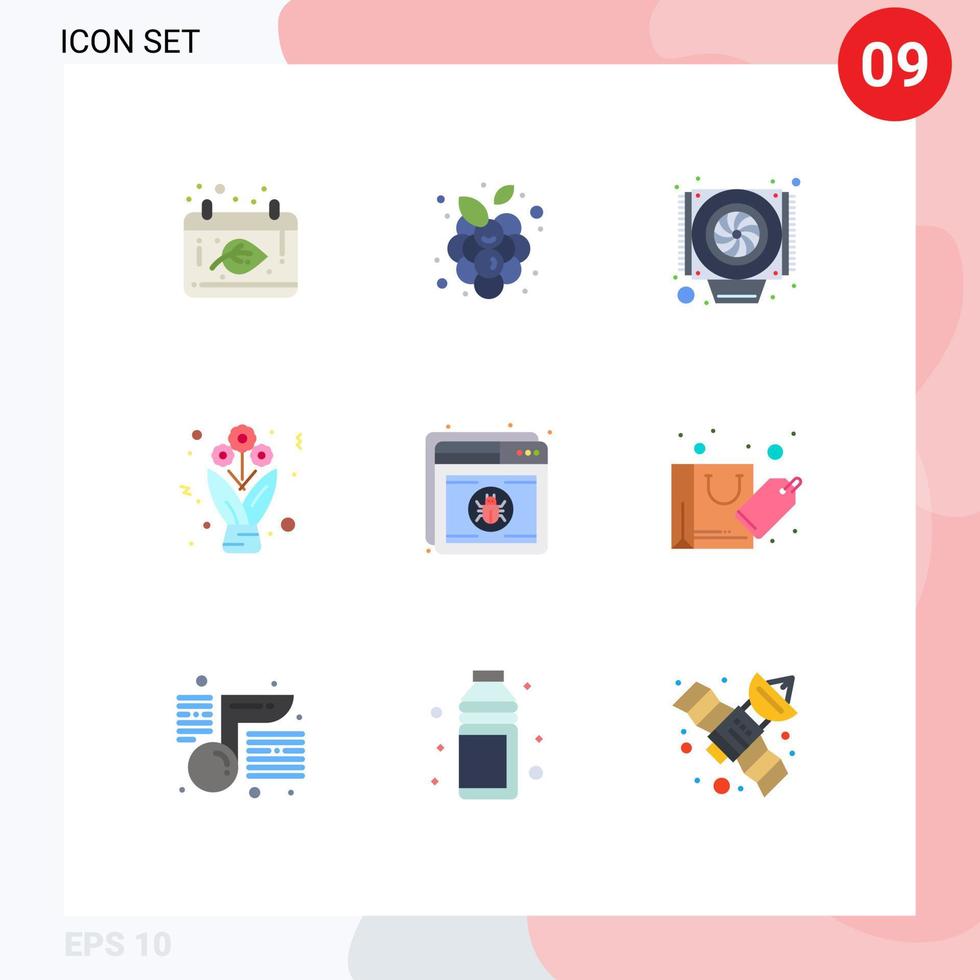 9 Thematic Vector Flat Colors and Editable Symbols of shield antivirus computer roses flowers Editable Vector Design Elements