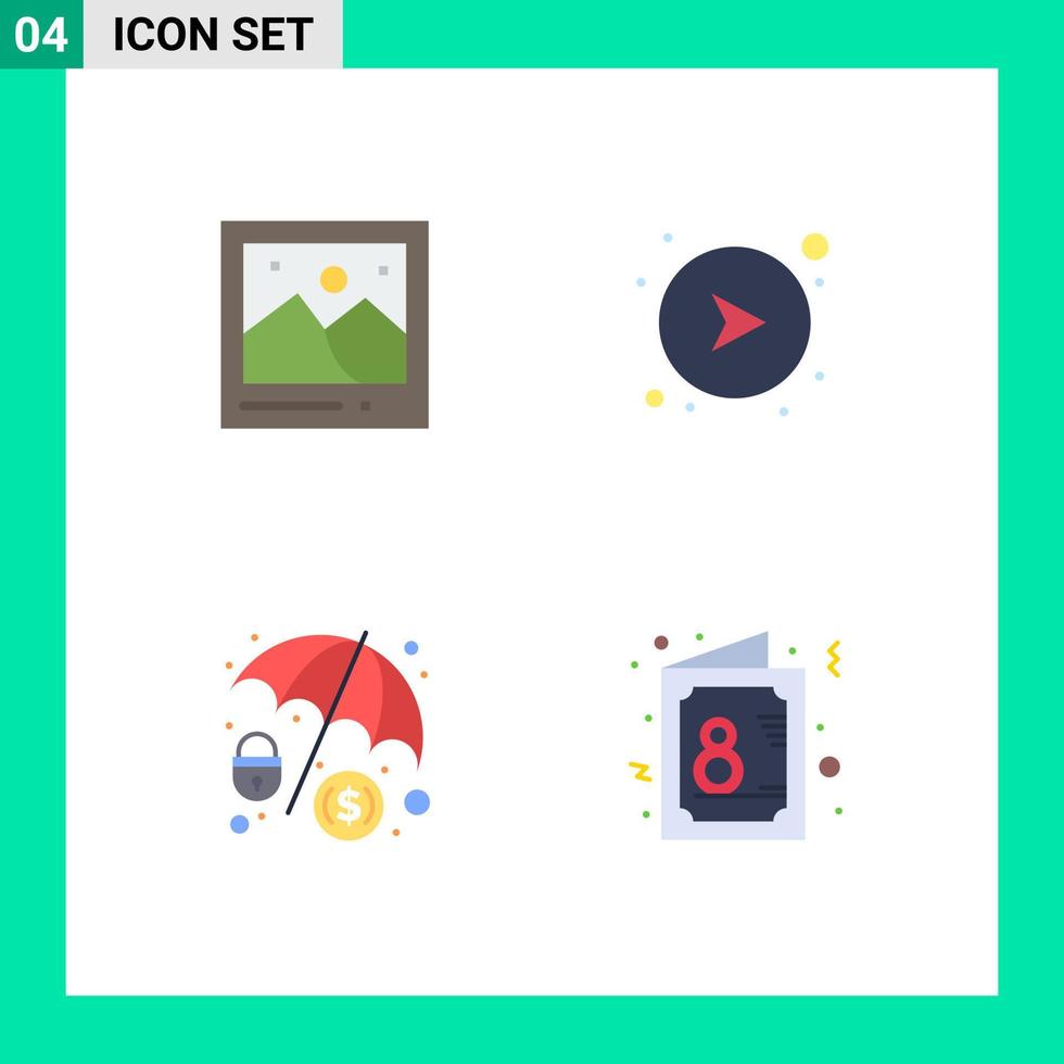 4 User Interface Flat Icon Pack of modern Signs and Symbols of camera dollar protection picture network card Editable Vector Design Elements