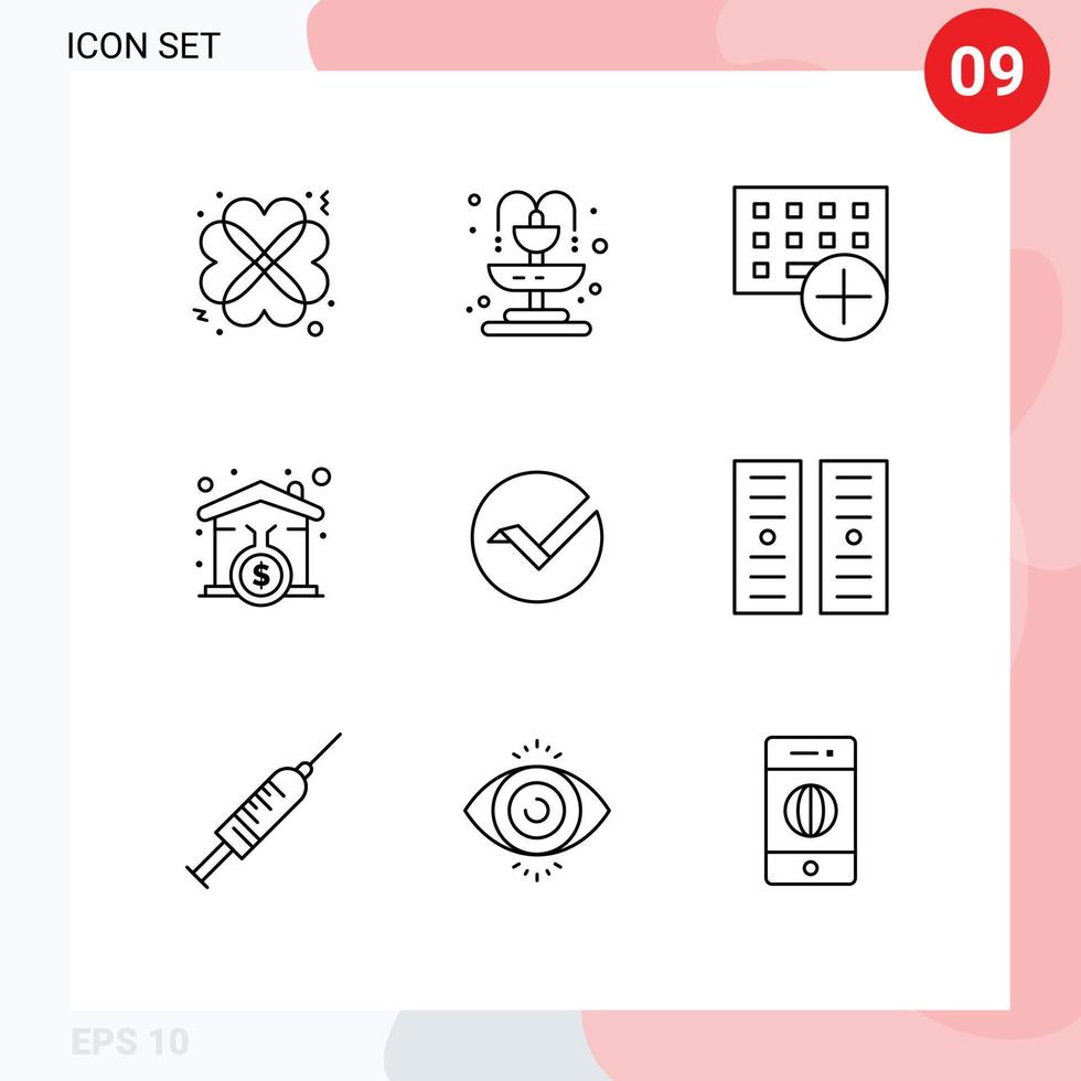 Group of 9 Modern Outlines Set for coin loanhome computers signature house Editable Vector Design Elements