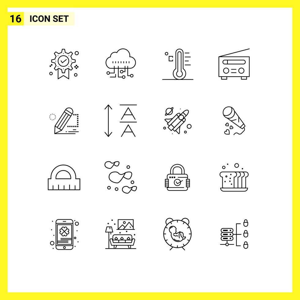 Modern Set of 16 Outlines Pictograph of darwing user light radio device Editable Vector Design Elements