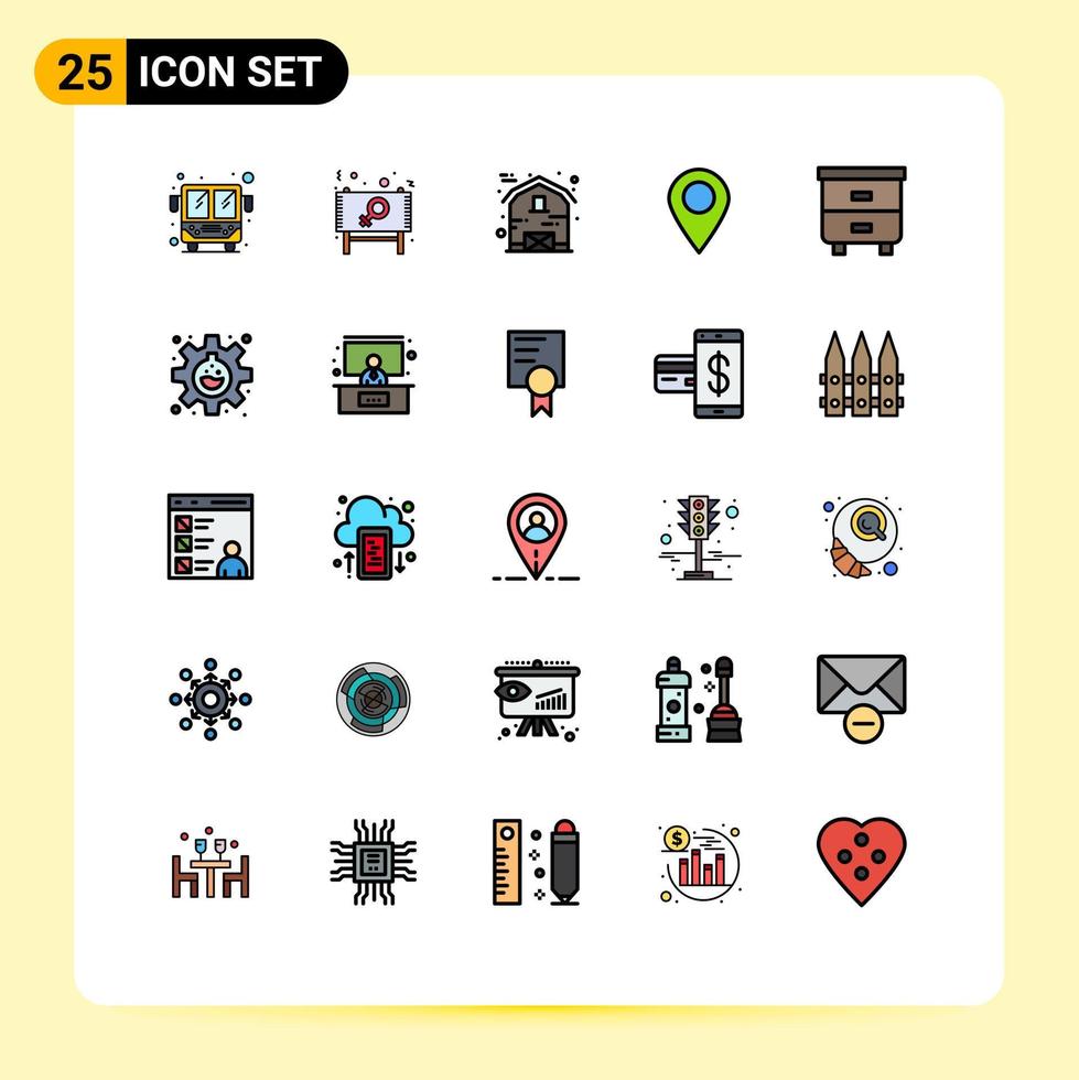 conjunto de 25 iconos modernos de la interfaz de usuario signos de símbolos para la ubicación del marcador del granero del pin del cajón elementos de diseño vectorial editables vector