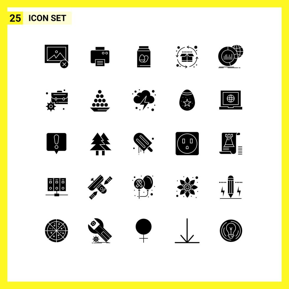 Pack of 25 Modern Solid Glyphs Signs and Symbols for Web Print Media such as data big bottle product cycle life cycle Editable Vector Design Elements