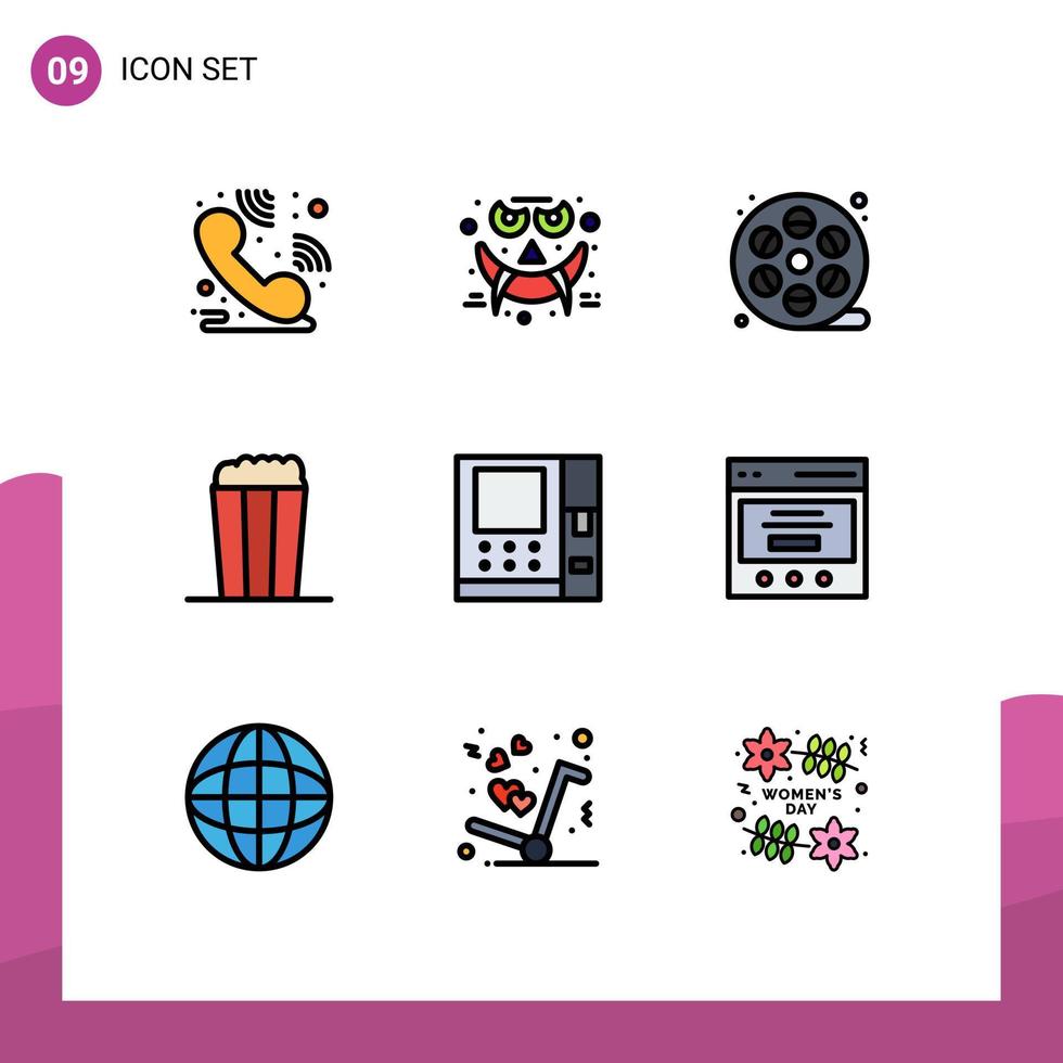 9 Universal Filledline Flat Color Signs Symbols of communication cash art atm corn Editable Vector Design Elements