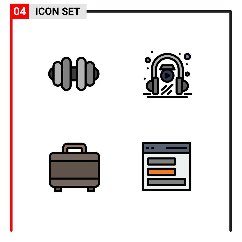 Universal Icon Symbols Group of 4 Modern Filledline Flat Colors of dumbbell communication headphone bag interface Editable Vector Design Elements