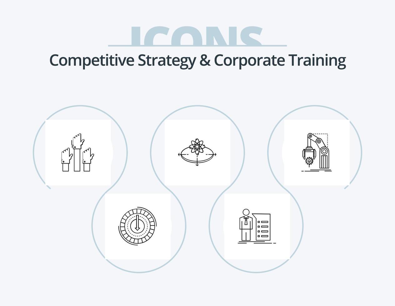 estrategia competitiva y línea de formación corporativa icon pack 5 diseño de iconos. curva. flecha. computadora portátil. seminario. presentación vector