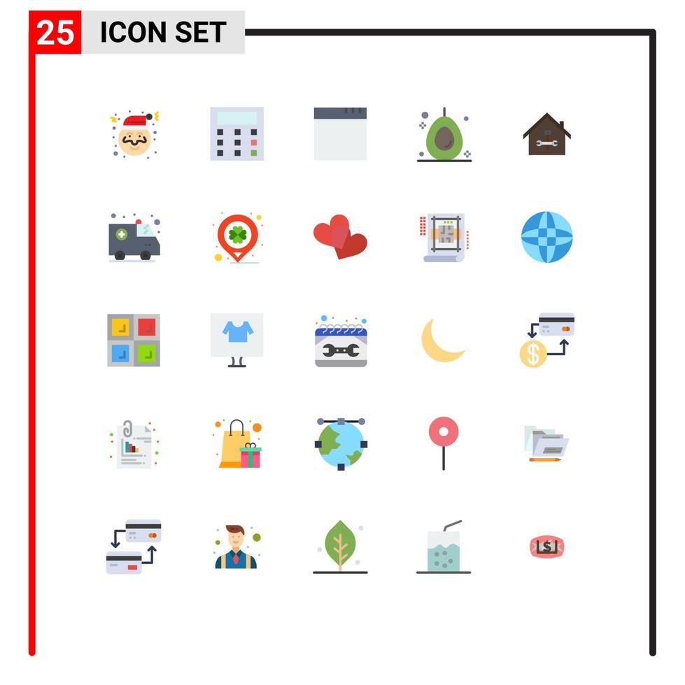 Pictogram Set of 25 Simple Flat Colors of ambulance hammer avocado repair building Editable Vector Design Elements