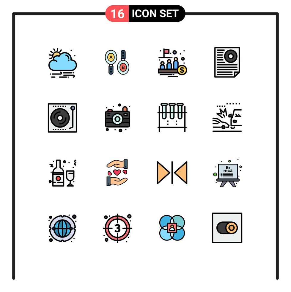 Pack of 16 Modern Flat Color Filled Lines Signs and Symbols for Web Print Media such as devices page ipo letter data Editable Creative Vector Design Elements