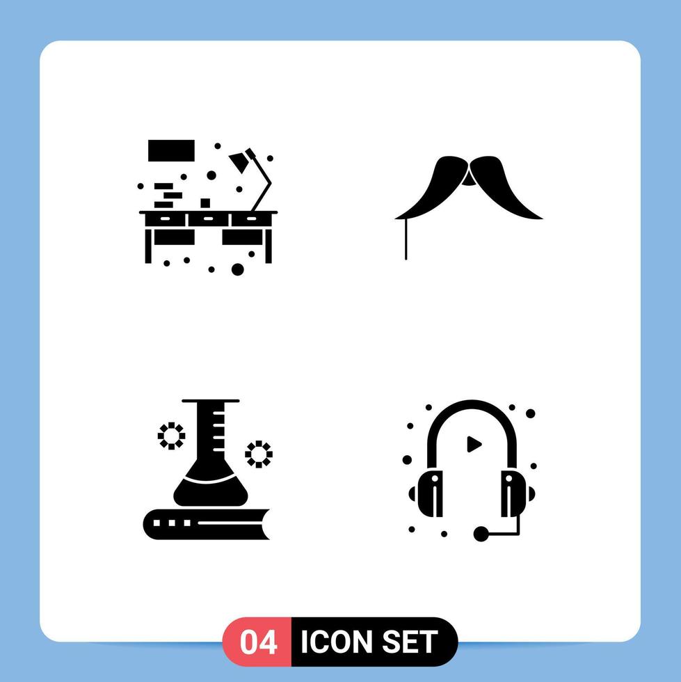 4 Universal Solid Glyphs Set for Web and Mobile Applications desk science and education workplace movember science information Editable Vector Design Elements