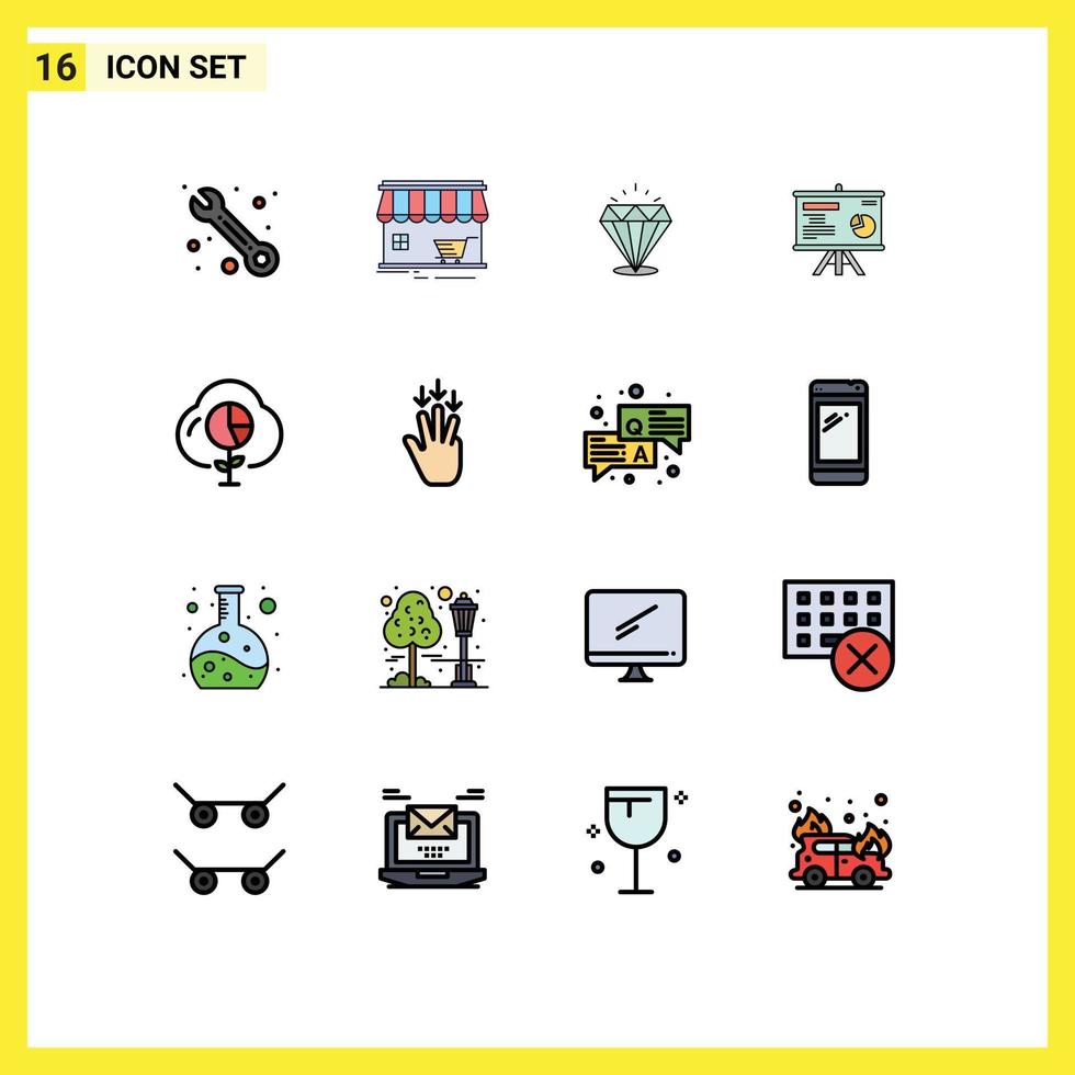 Modern Set of 16 Flat Color Filled Lines Pictograph of data graph diamound projector presentation Editable Creative Vector Design Elements
