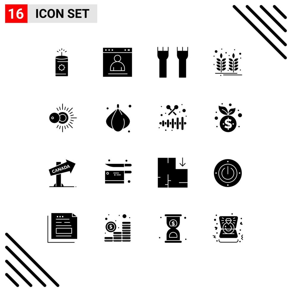 16 Thematic Vector Solid Glyphs and Editable Symbols of sun india castle food medieval Editable Vector Design Elements