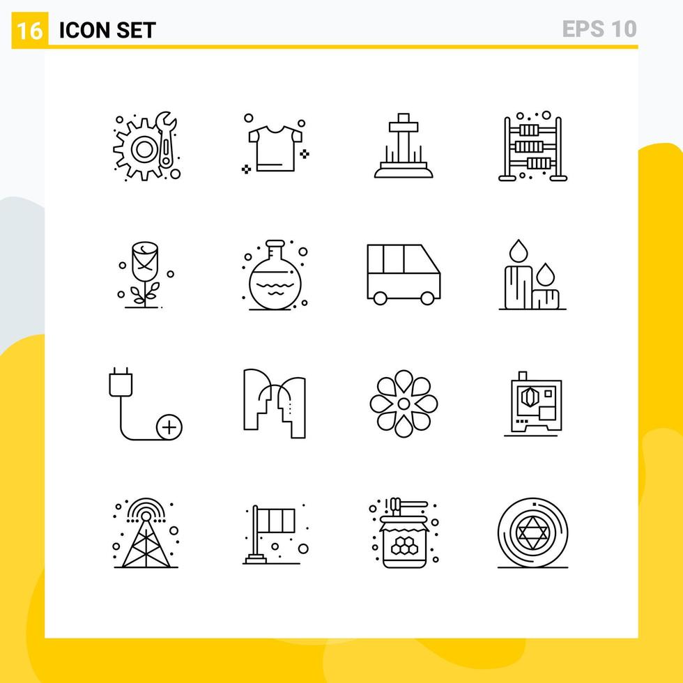Outline Pack of 16 Universal Symbols of wedding love cross flower economy Editable Vector Design Elements
