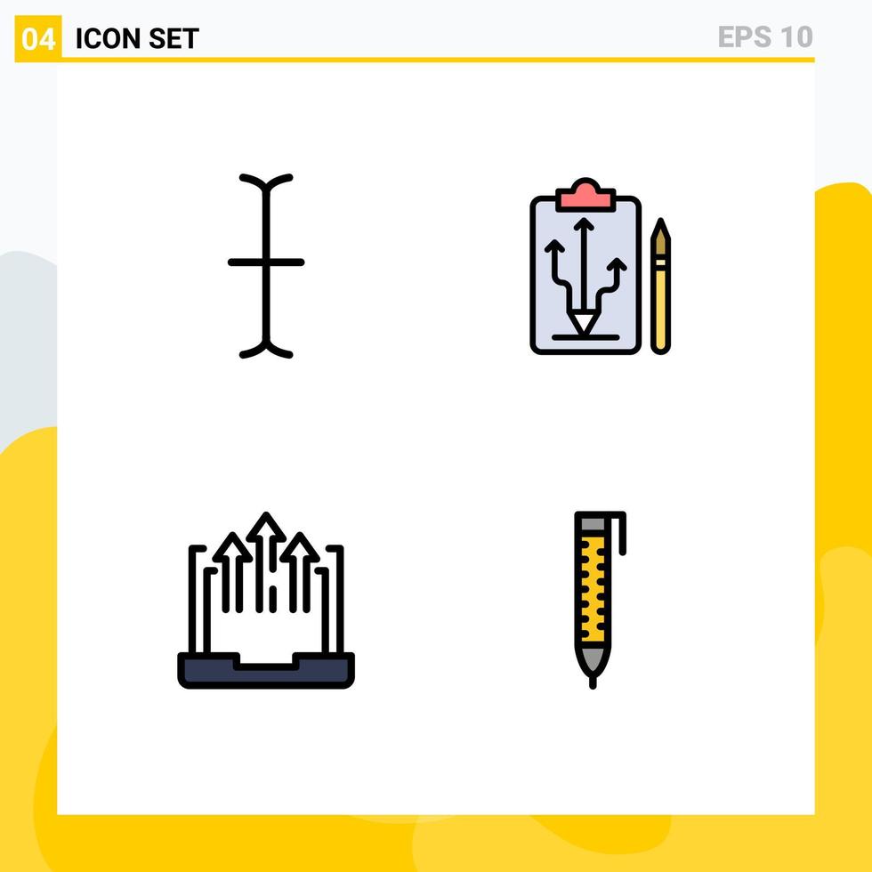 paquete de 4 signos y símbolos de colores planos de línea de relleno modernos para medios de impresión web, como el plan de crecimiento del cursor, informes de elementos de diseño de vectores editables
