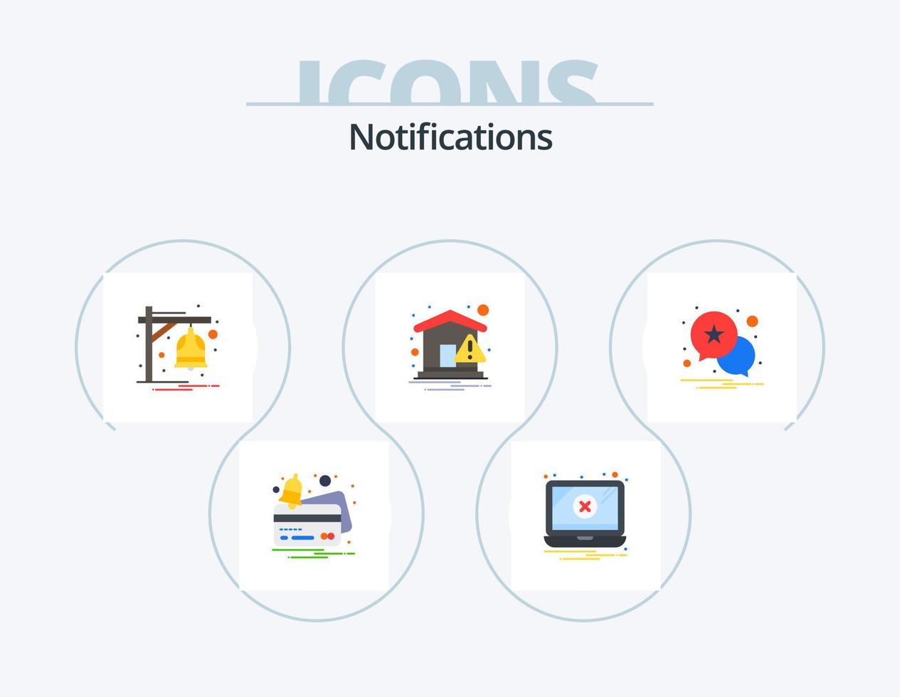 Notifications Flat Icon Pack 5 Icon Design. star. warning. alarm. notification. home vector