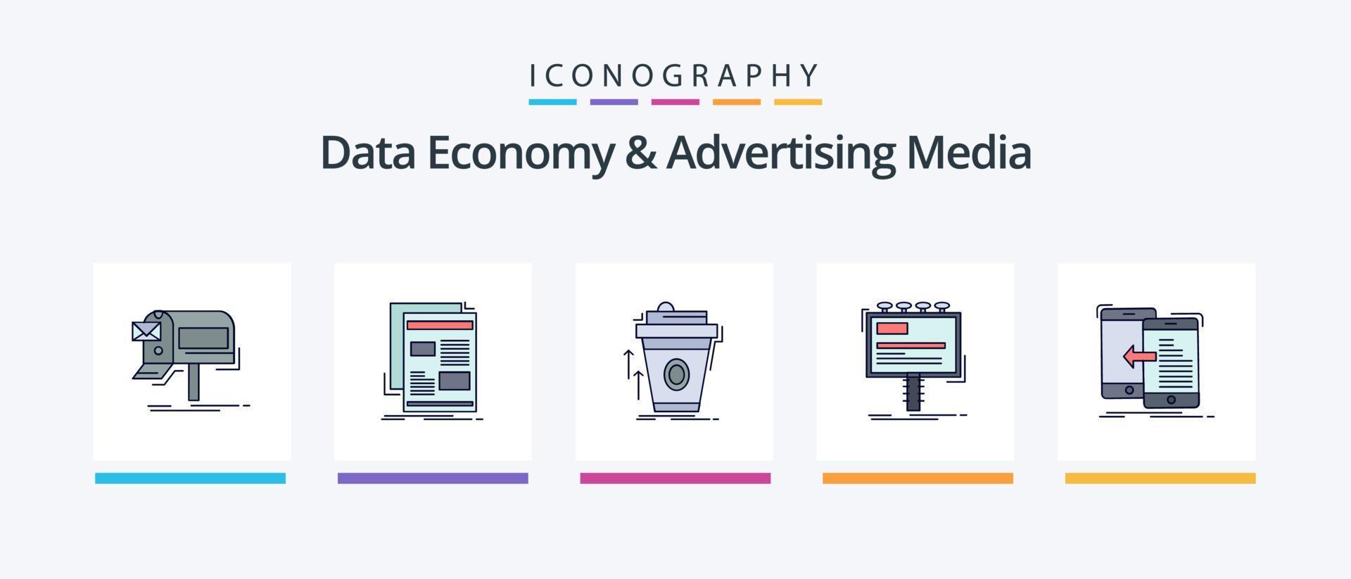 Data Economy And Advertising Media Line Filled 5 Icon Pack Including radio. broadcast. media. move. mobile. Creative Icons Design vector