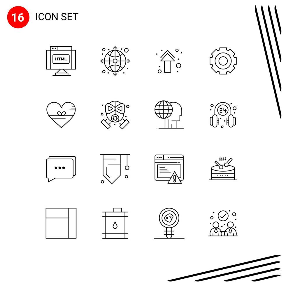Mobile Interface Outline Set of 16 Pictograms of universal job arrow general straight Editable Vector Design Elements