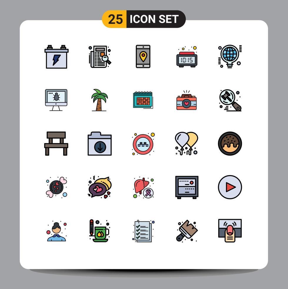 conjunto de 25 iconos modernos de la interfaz de usuario signos de símbolos para el registro del reloj de tiempo ubicación de la alarma elementos de diseño vectorial editables vector
