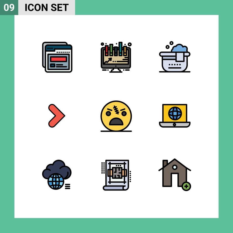 grupo universal de símbolos de icono de 9 colores planos de línea de llenado modernos de elementos de diseño de vector editables de baño de halloween espeluznante muerto hacia adelante