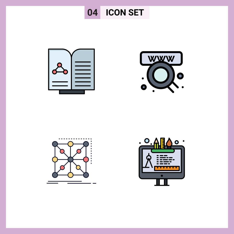 Pack of 4 Modern Filledline Flat Colors Signs and Symbols for Web Print Media such as medical framework book shop cluster Editable Vector Design Elements