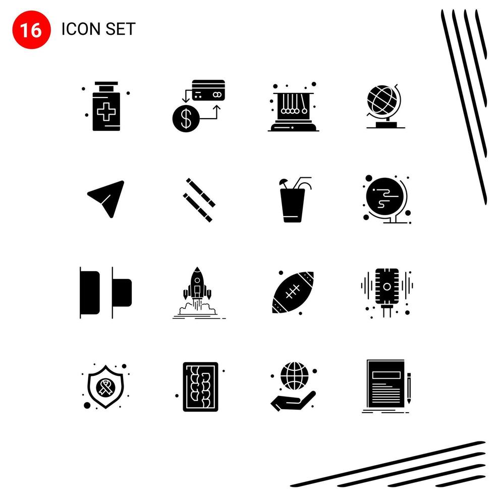 Set of 16 Commercial Solid Glyphs pack for web office credit world physics Editable Vector Design Elements