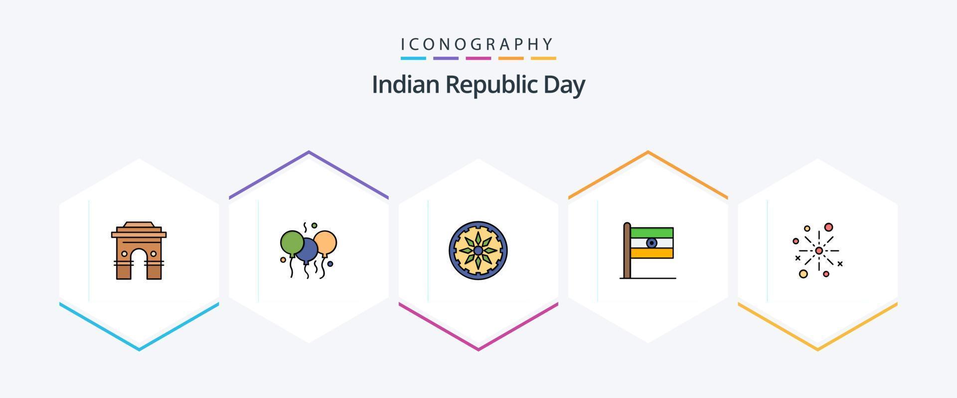 paquete de iconos de línea de llenado del día 25 de la república india que incluye el día. bandera. día. indio. país vector