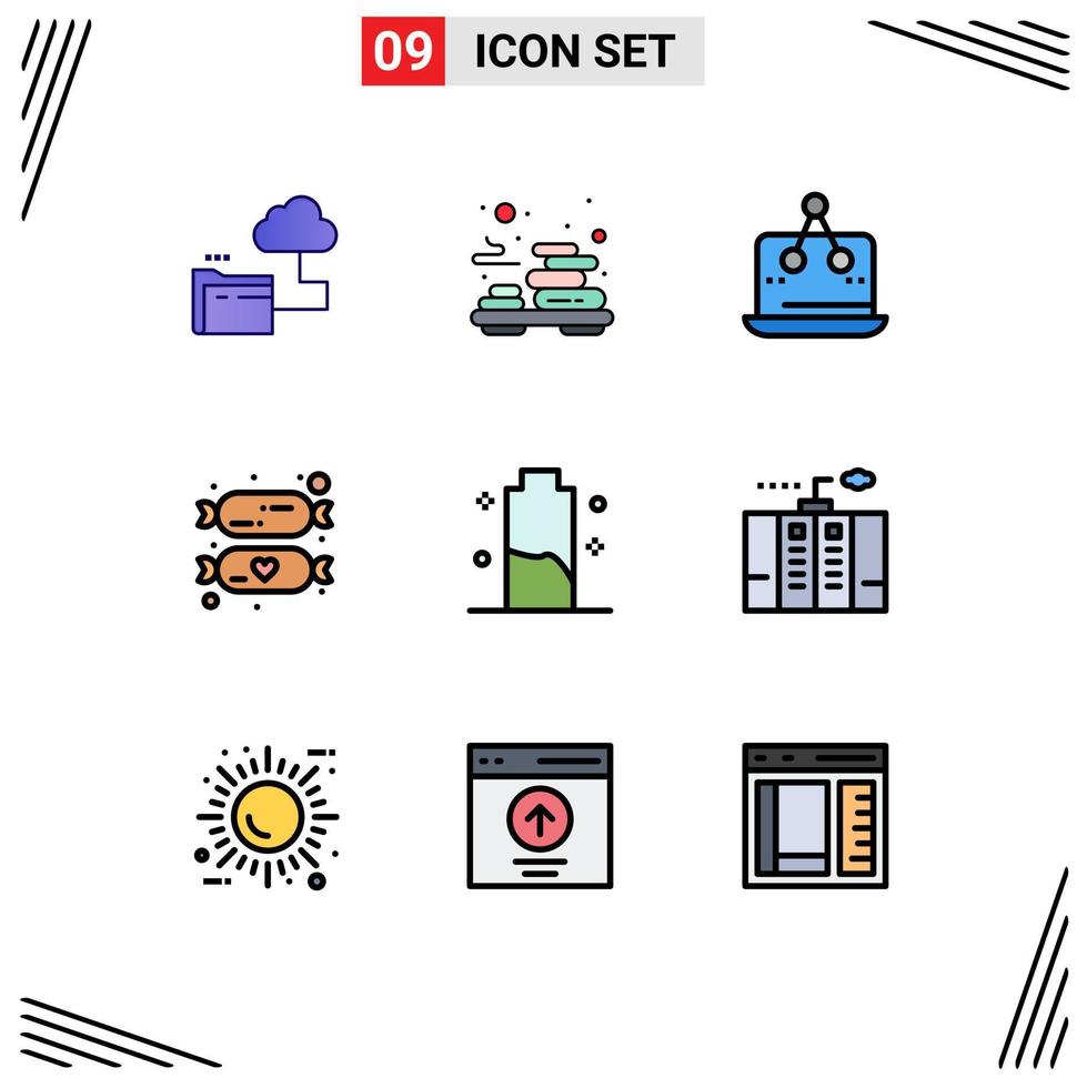 Modern Set of 9 Filledline Flat Colors and symbols such as battery kids cross candy platform Editable Vector Design Elements