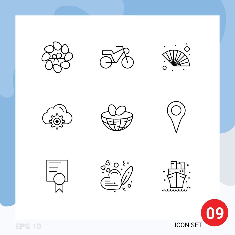 Group of 9 Outlines Signs and Symbols for spring easter gras eggs gear Editable Vector Design Elements