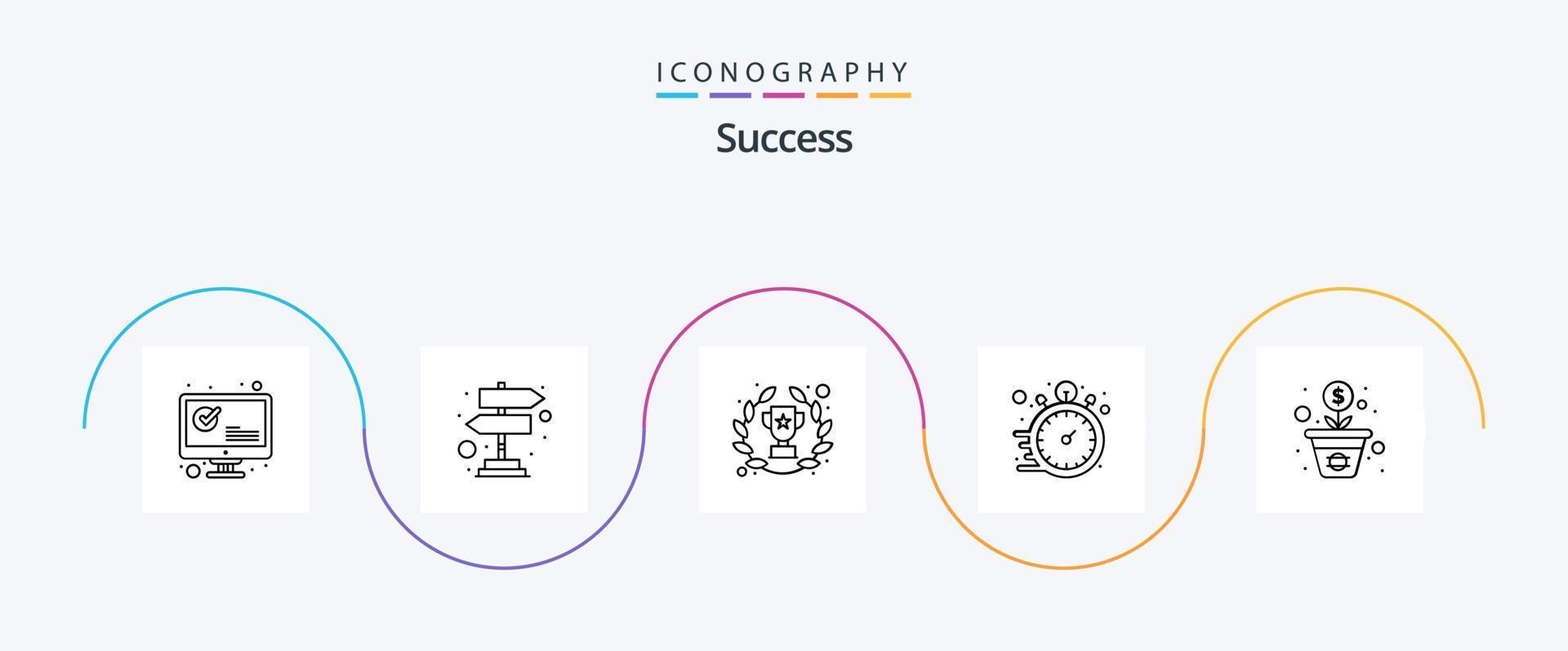 Sucess Line 5 Icon Pack Including growth. hours. achieve. hour. clock vector