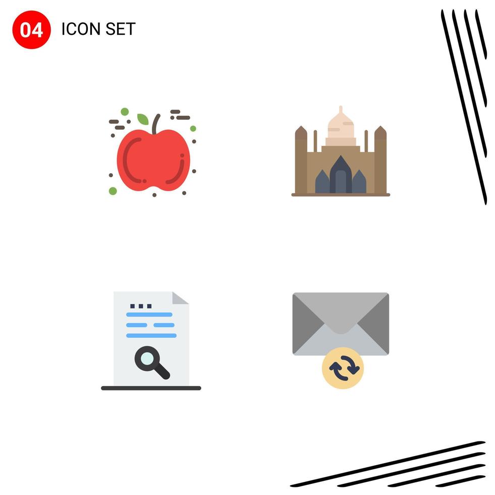 User Interface Pack of 4 Basic Flat Icons of apple document aurangabad fort lalbagh find Editable Vector Design Elements