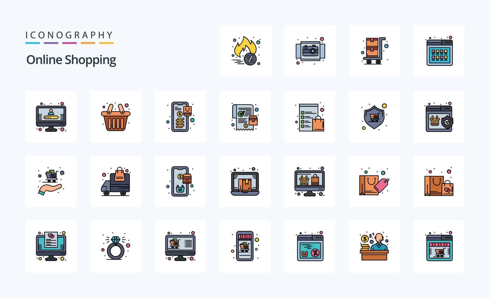 25 Online Shopping Line Filled Style icon pack vector