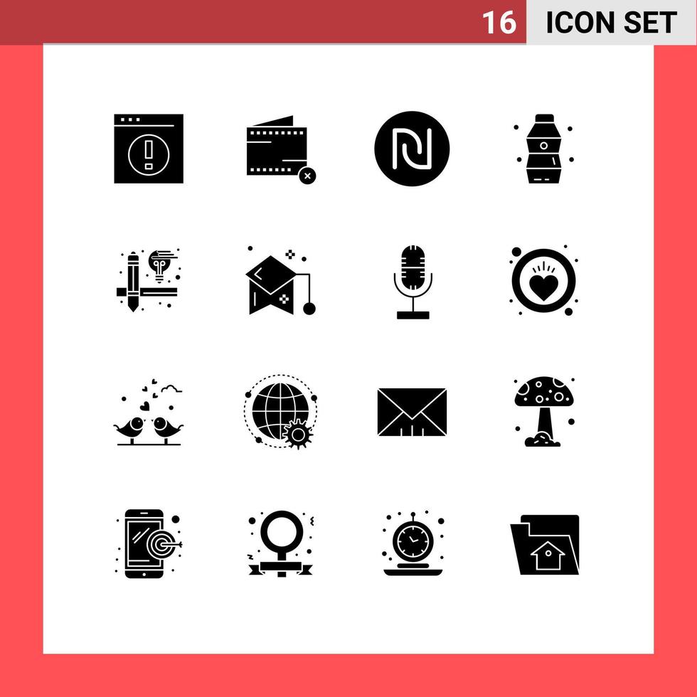 Universal Icon Symbols Group of 16 Modern Solid Glyphs of water drink money bottle israel Editable Vector Design Elements