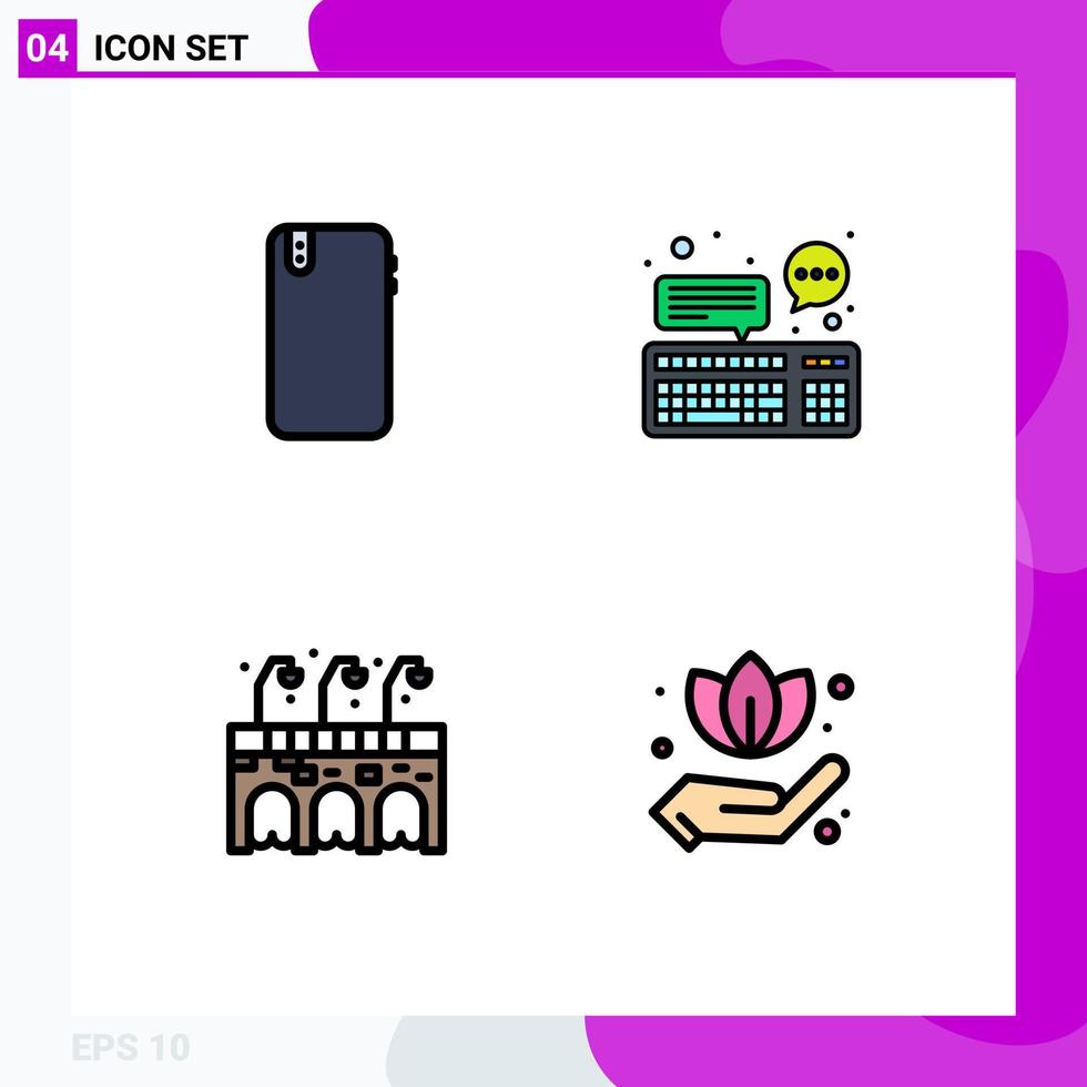 4 Universal Filledline Flat Color Signs Symbols of phone communication android computer life Editable Vector Design Elements