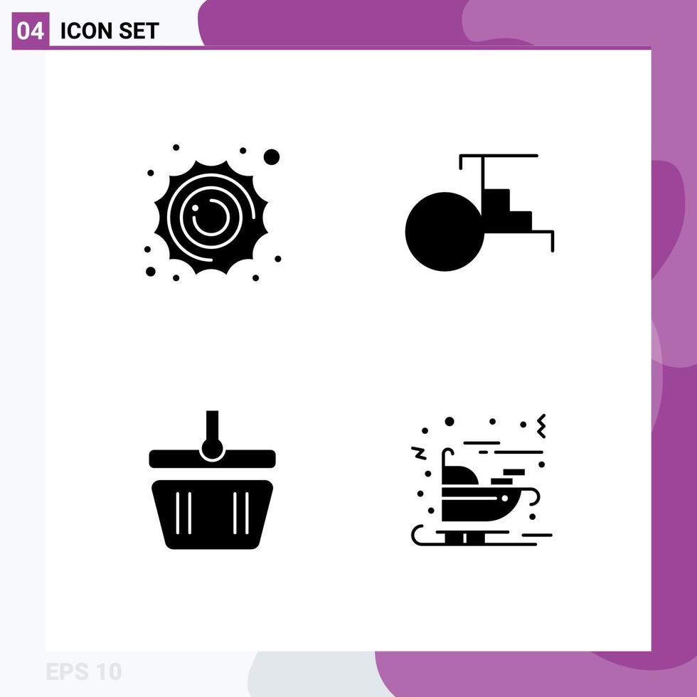 Set of 4 Modern UI Icons Symbols Signs for sun cart space transportation spring Editable Vector Design Elements