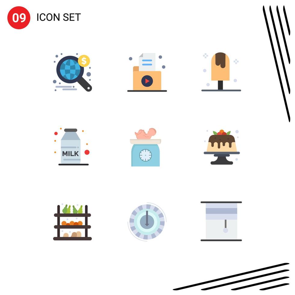 Pack of 9 Modern Flat Colors Signs and Symbols for Web Print Media such as weight coffee record breakfast summer Editable Vector Design Elements