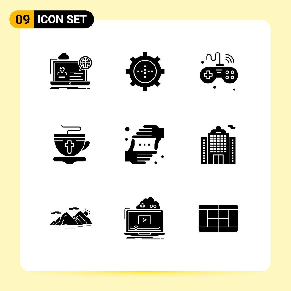 Modern Set of 9 Solid Glyphs Pictograph of hot cup technology tea things Editable Vector Design Elements