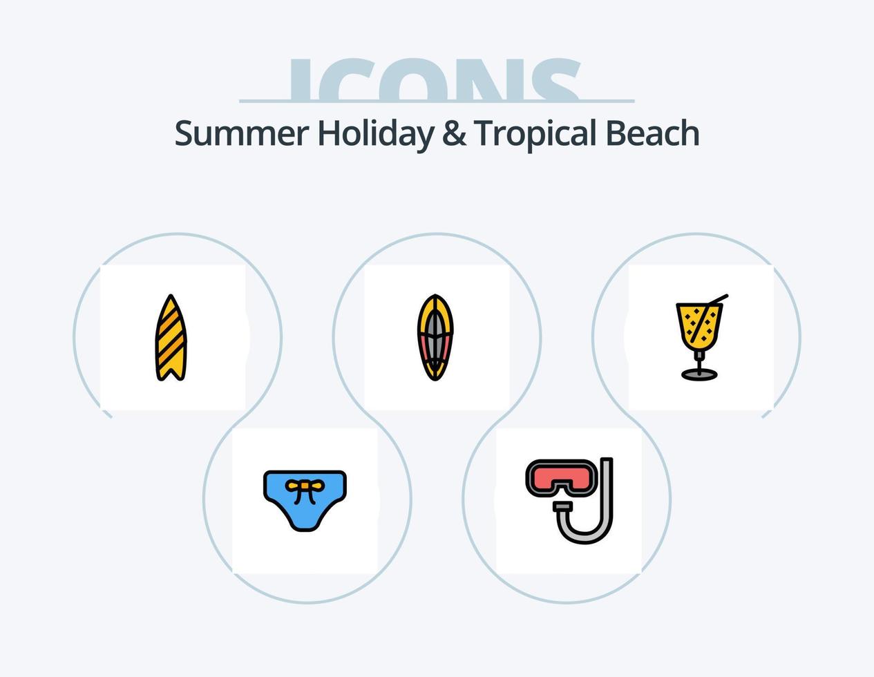 Beach Line Filled Icon Pack 5 Icon Design. underwater. goggles. sports. beach. ice cream vector