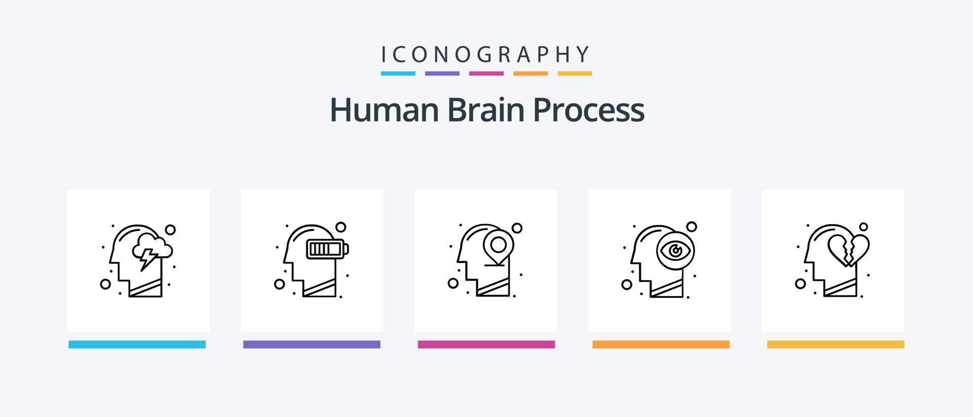 Human Brain Process Line 5 Icon Pack Including mind. location. mind. head. solution. Creative Icons Design vector