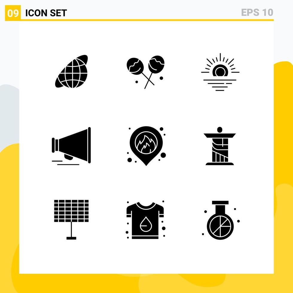 Pictogram Set of 9 Simple Solid Glyphs of christ map warm location motivation Editable Vector Design Elements