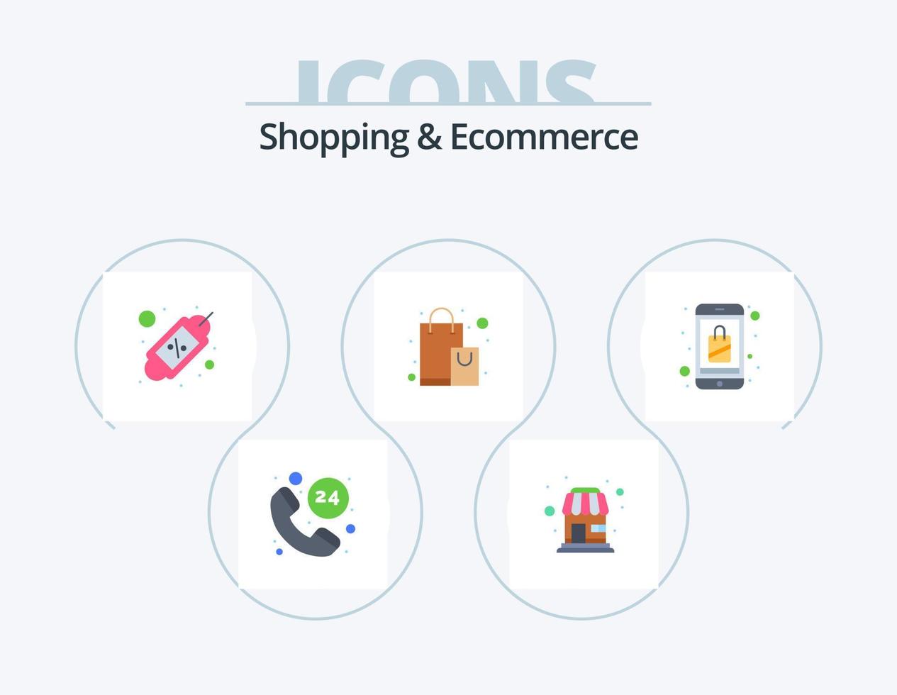 compras y comercio electrónico paquete de iconos planos 5 diseño de iconos. tienda. bolso. etiqueta. oferta. tienda vector