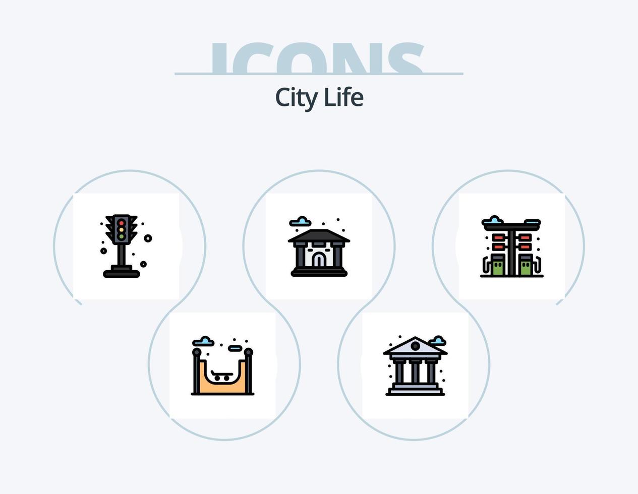 paquete de iconos lleno de línea de vida de la ciudad 5 diseño de iconos. edificio. ciudad. la vida. la vida. ciudad vector