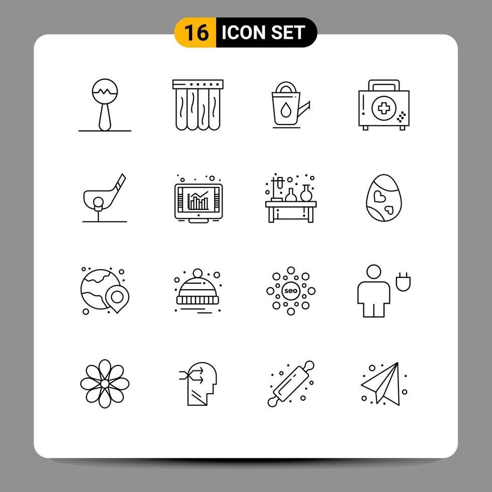 Modern Set of 16 Outlines and symbols such as club aim shower fitness disease Editable Vector Design Elements