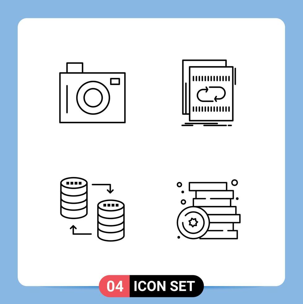 Universal Icon Symbols Group of 4 Modern Filledline Flat Colors of camera database picture loop sql Editable Vector Design Elements