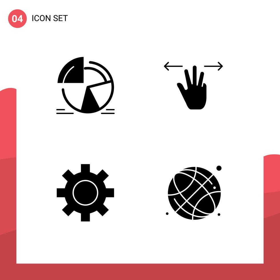 Pack of 4 creative Solid Glyphs of chart gear analytics hand tools Editable Vector Design Elements