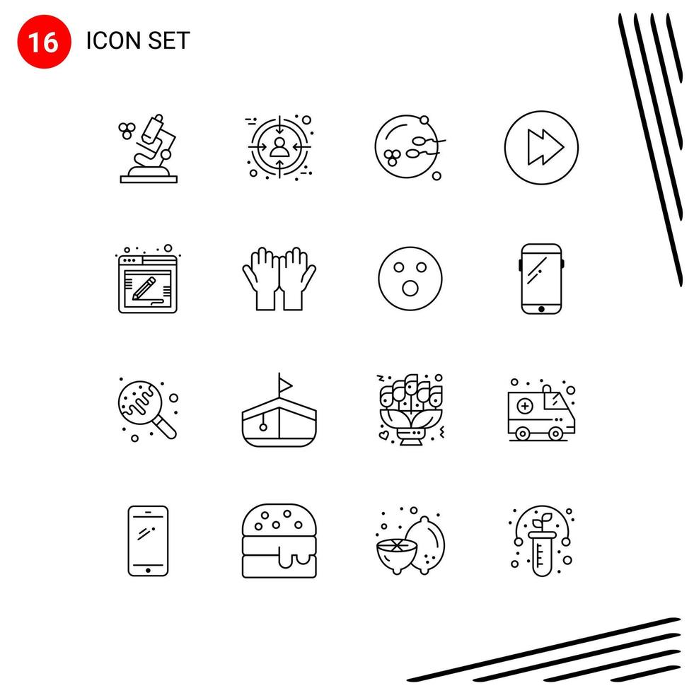 Universal Icon Symbols Group of 16 Modern Outlines of muslim feedback procreation comment multimedia Editable Vector Design Elements