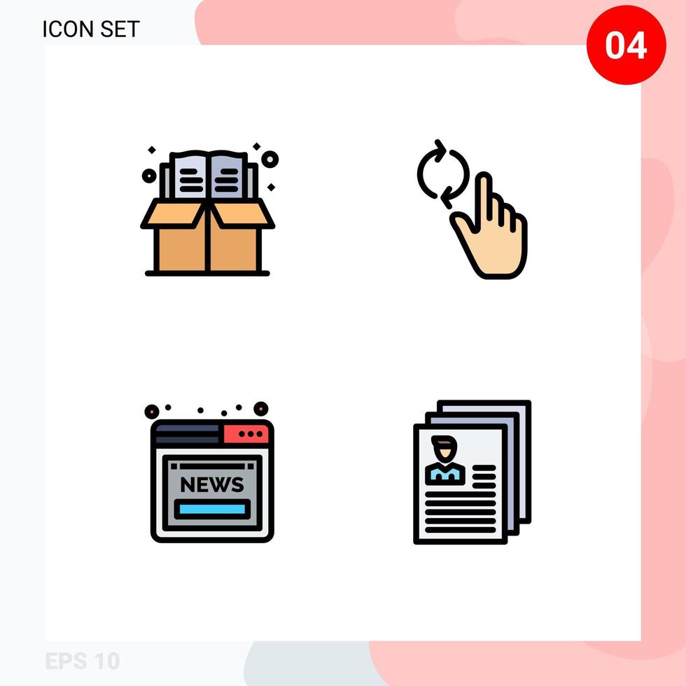 grupo de símbolos de iconos universales de 4 colores planos de línea de relleno modernos del cuadro de noticias del libro actualizar elementos de diseño vectorial editables web vector