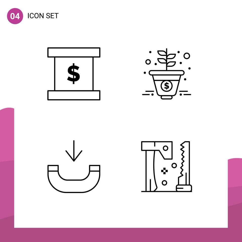 grupo de 4 signos y símbolos de colores planos de línea rellena para el crecimiento del teléfono comercial construcción de dinero elementos de diseño vectorial editables vector