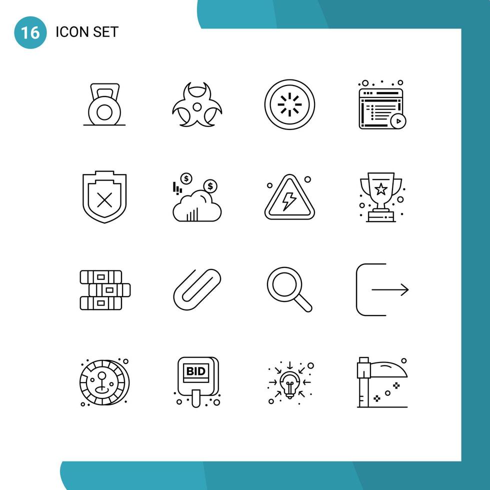 Outline Pack of 16 Universal Symbols of shield online communication documents article Editable Vector Design Elements