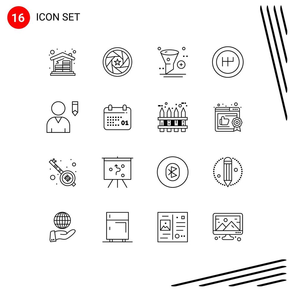 Group of 16 Modern Outlines Set for profile mechanics photo gearshift design Editable Vector Design Elements