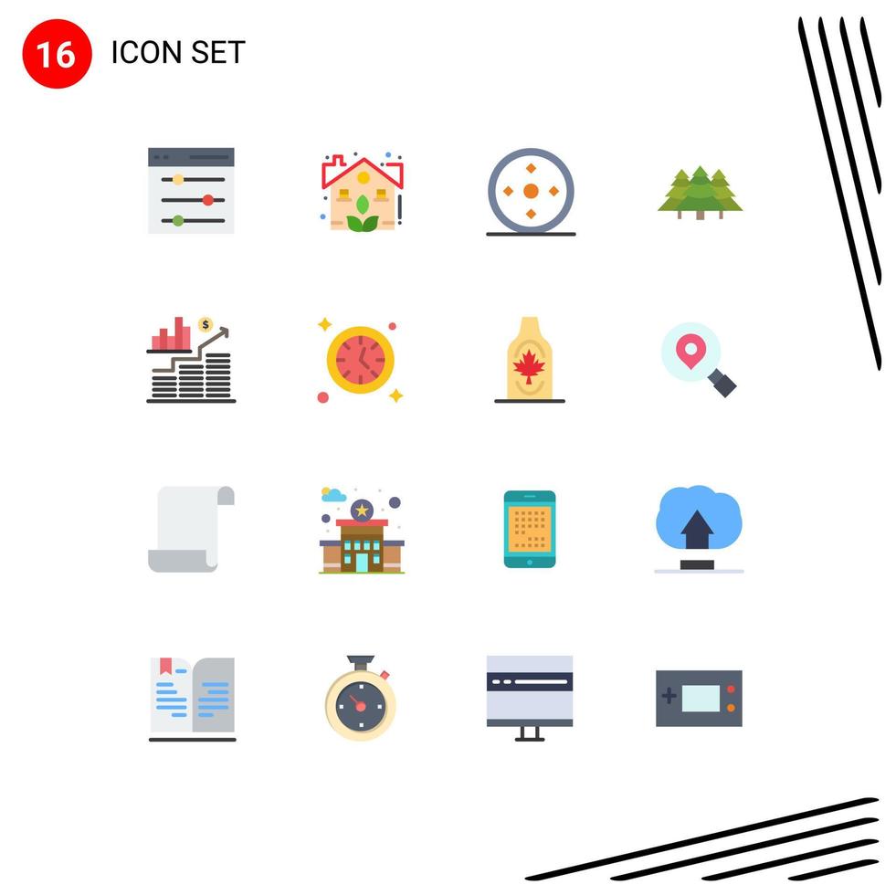 Mobile Interface Flat Color Set of 16 Pictograms of business tree focus jungle forest Editable Pack of Creative Vector Design Elements