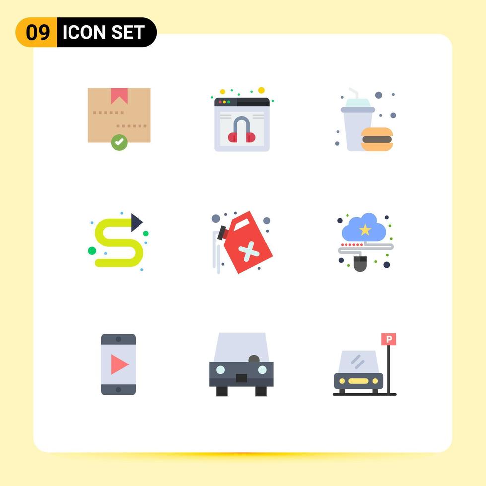 Set of 9 Vector Flat Colors on Grid for can indicator service directional food Editable Vector Design Elements