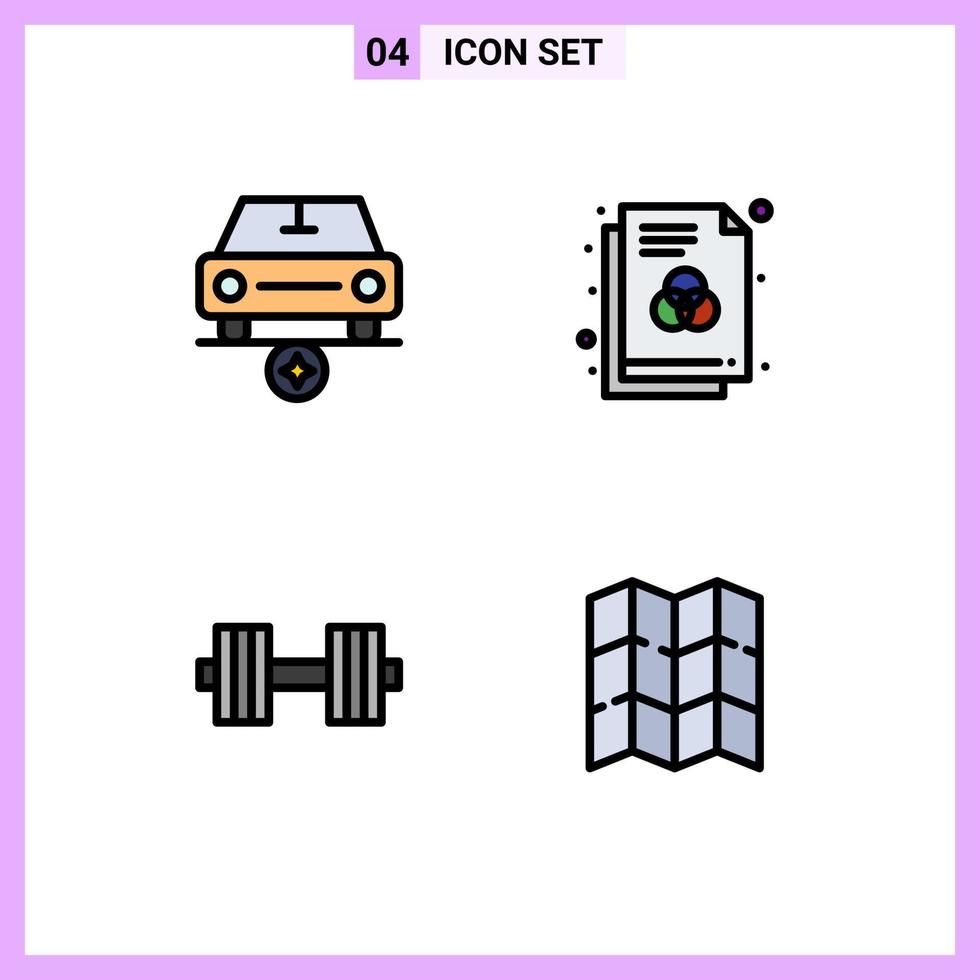 Modern Set of 4 Filledline Flat Colors Pictograph of car dumbbells vehicles rgb weight Editable Vector Design Elements